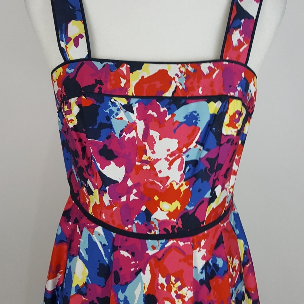 Adrianna Papell Floral Fit and Flare Dress Womens 6 Blue Sundresse - Picture 4 of 8